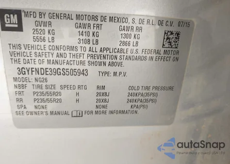 2016 Cadillac Srx Premium Collection from USA, damaged, VIN 3GYFNDE39GS505943